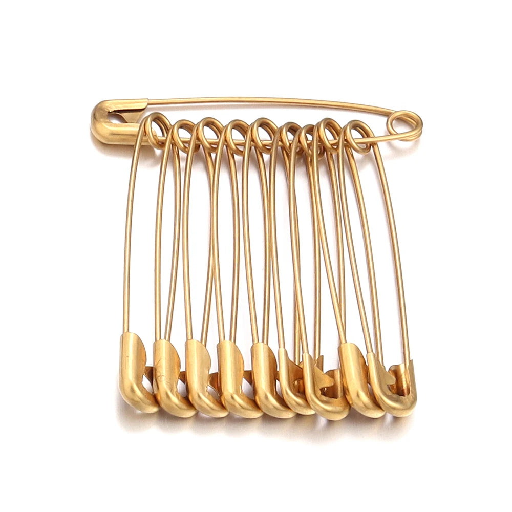 10Pcs/pack Stainless Steel Safety Pins 20-56mm Gold Color for DIY Home Crafts Sewing