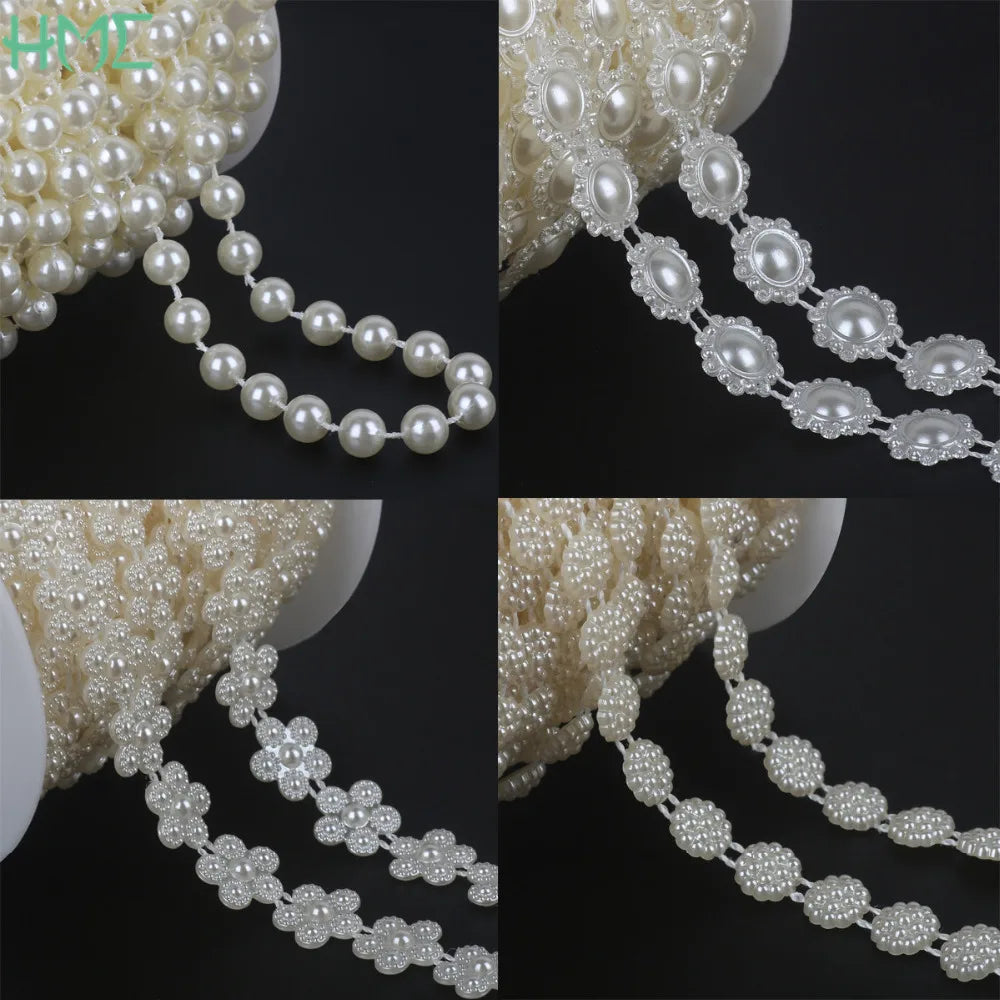 Ivory Pearl Bead Chain Line Cord Thread Trim for DIY Decoration & Jewelry Craft Accessories