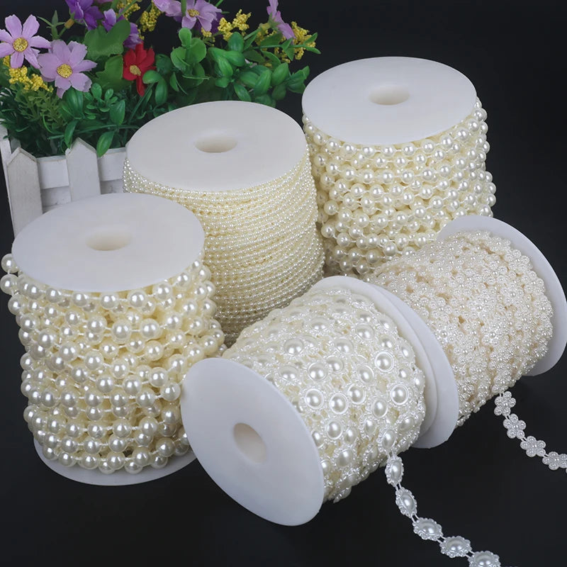 Ivory Pearl Bead Chain Line Cord Thread Trim for DIY Decoration & Jewelry Craft Accessories