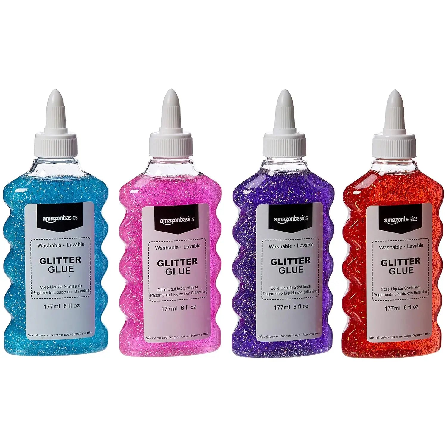 Washable Glitter Glue, Assorted Colors (Purple Pink Red Blue), 177ml Each, 4-Pack for Arts and Crafts