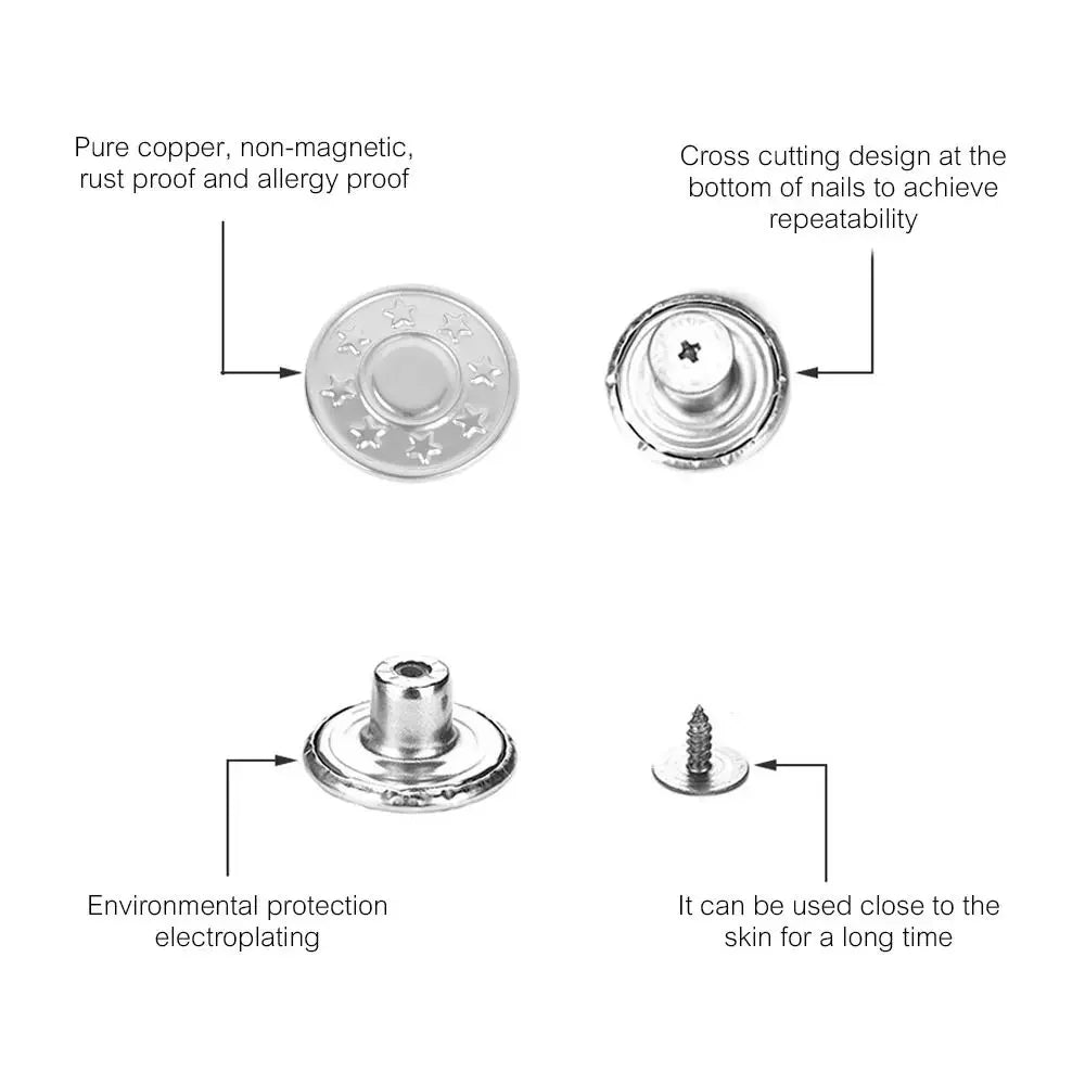 10Pcs Metal Jeans Buttons 17mm Replacement No-Sewing Screw Button Repair Kit