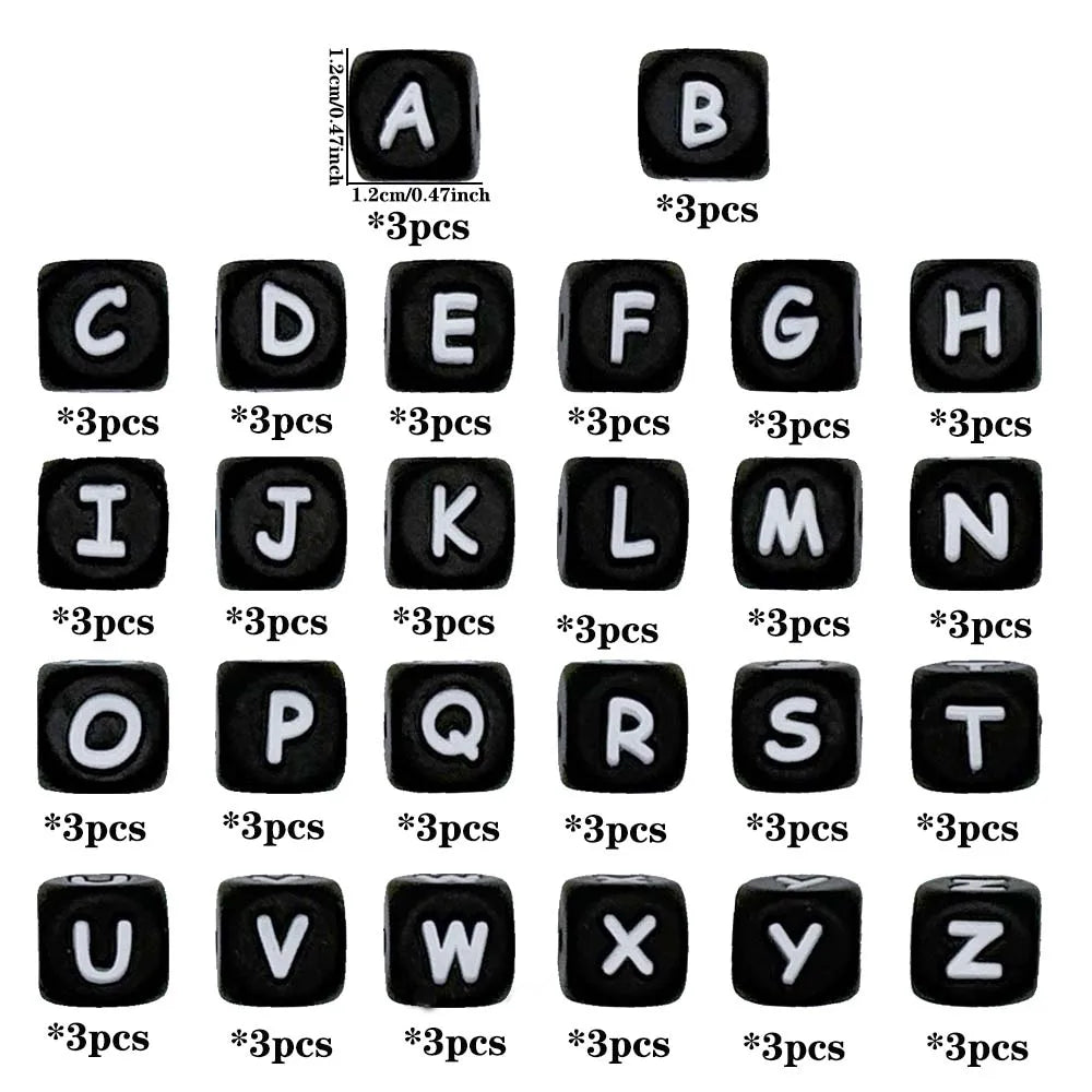 78pcs 12mm Silicone letter beads for DIY Key Chains Necklaces Bracelets Loose Beads