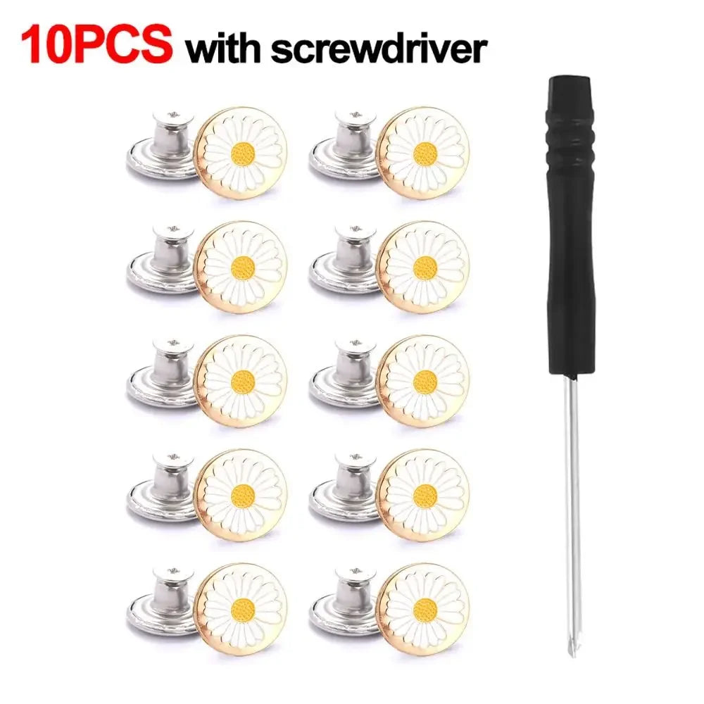 10Pcs Metal Jeans Buttons 17mm Replacement No-Sewing Screw Button Repair Kit