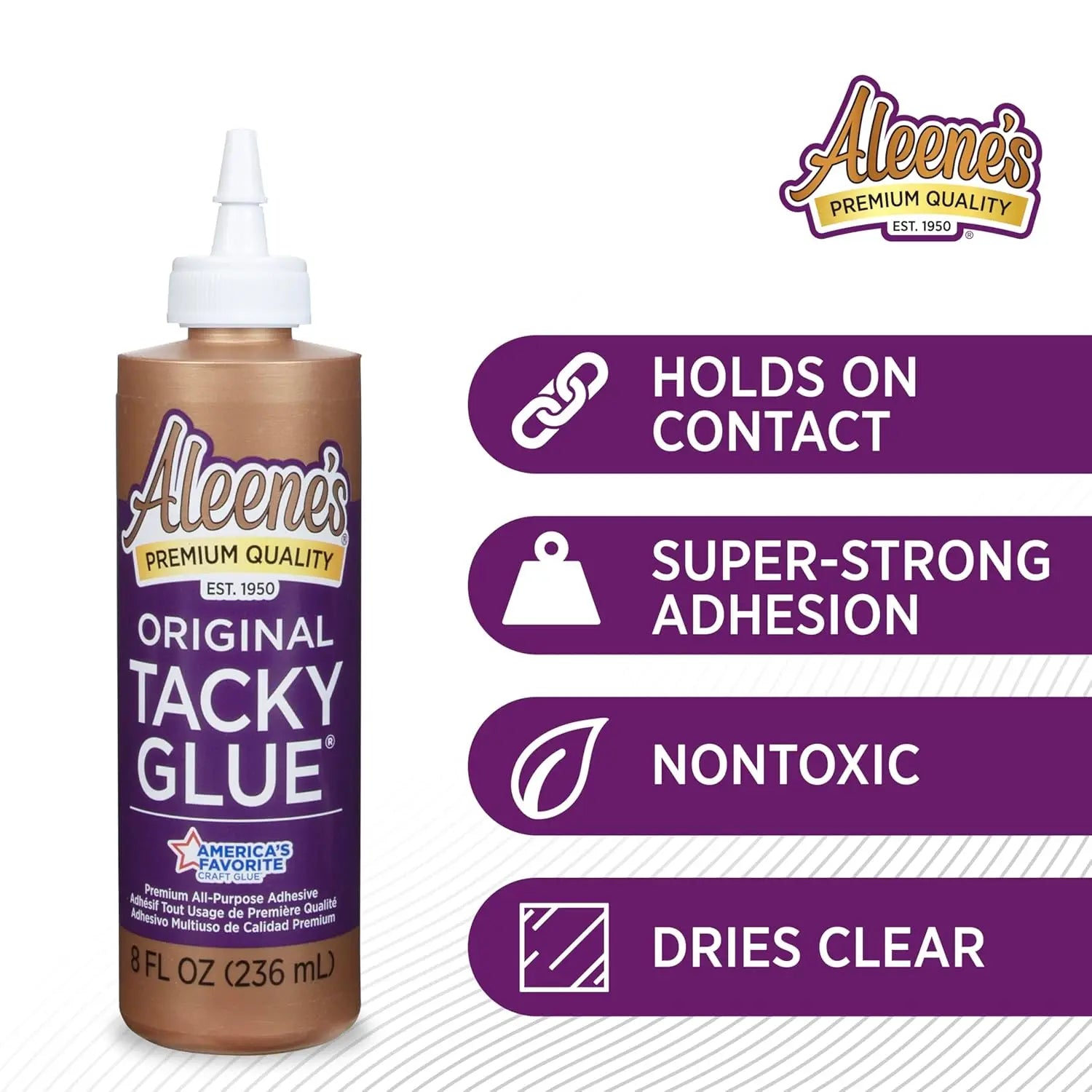 Clear All-Purpose Tacky Glue, 8 oz - Dries Flexible, Water-Soluble, Non-Toxic for Various Surfaces
