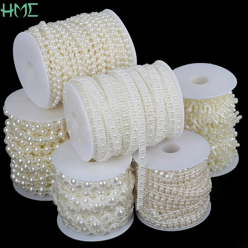 Ivory Pearl Bead Chain Line Cord Thread Trim for DIY Decoration & Jewelry Craft Accessories