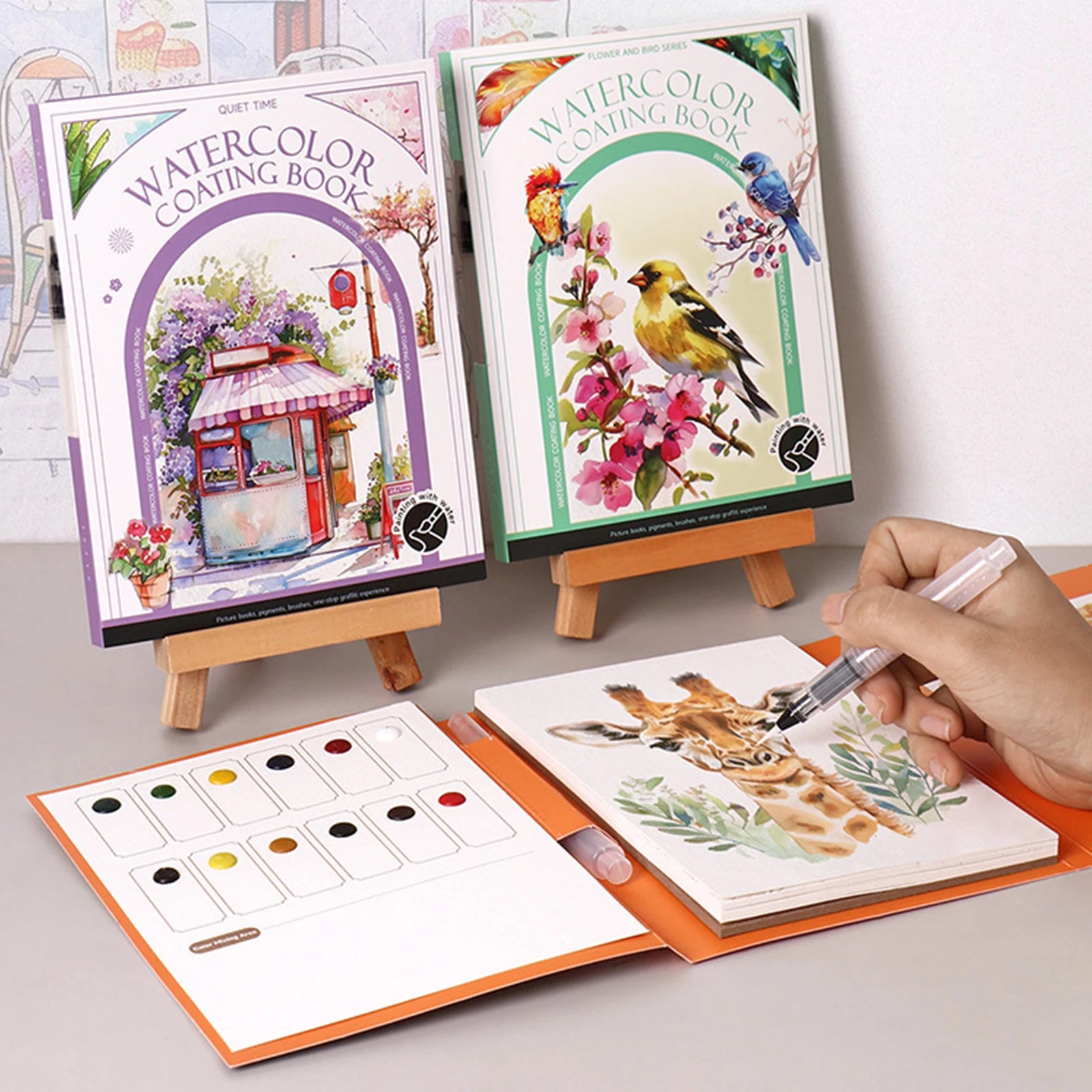 Water Color Paper Book Paint Set with 12 Colors DIY Watercolor Workbook for Beginners Art Supplies