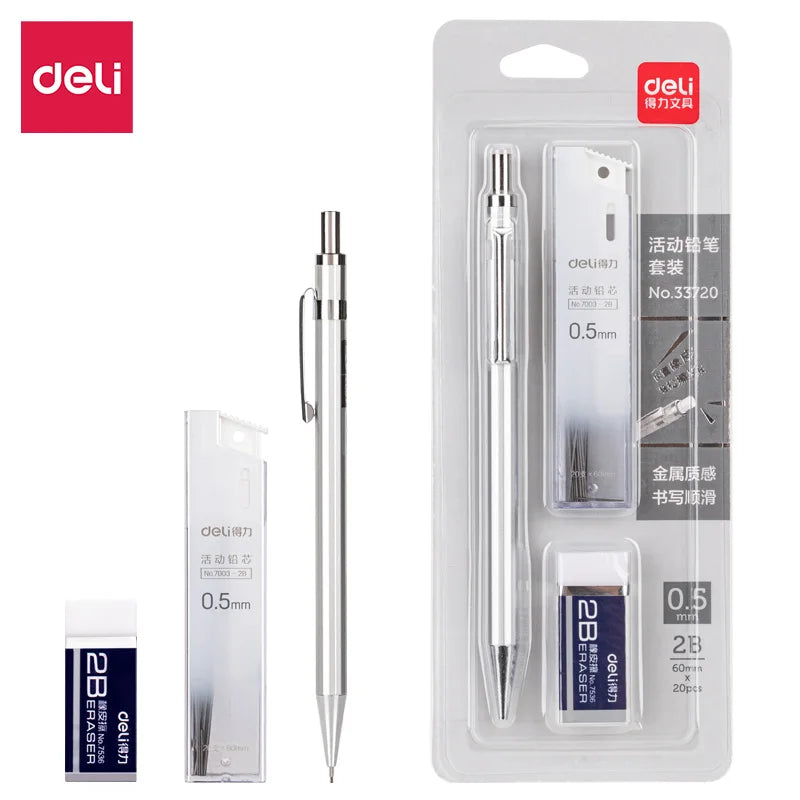 Mechanical Pencil Set 2B 0.5mm, Precision Writing Tool with Refillable Leads