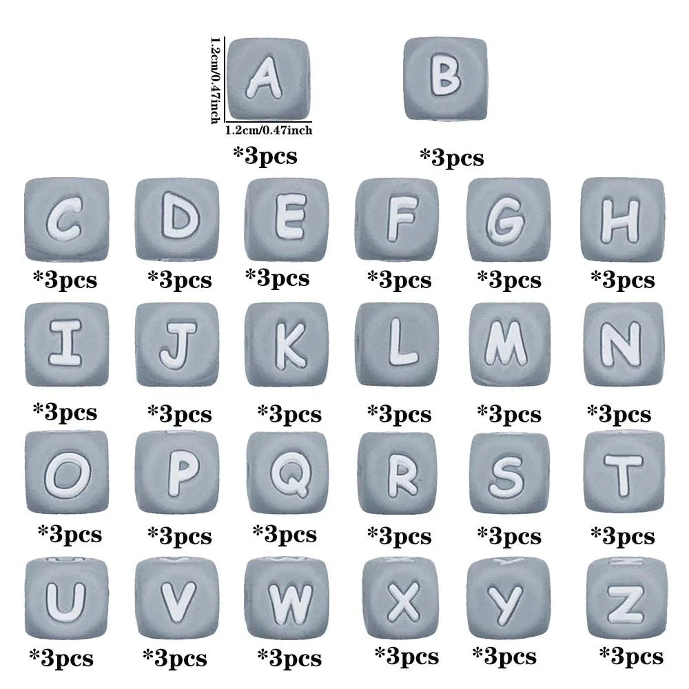 78pcs 12mm Silicone letter beads for DIY Key Chains Necklaces Bracelets Loose Beads