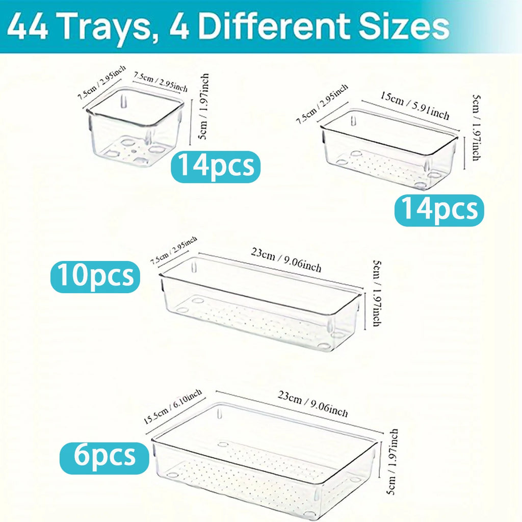 44pcs multi-functional plastic drawer storage set, drawer divider storage box