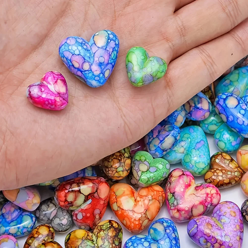 30 pieces of random color heart-shaped spacer beads, for jewelry, bracelets, necklaces and string jewelry.