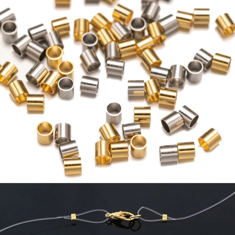 100pcs Stainless Steel Crimp Tube Beads End Stopper For DIY Necklace Jewelry Making Crafts
