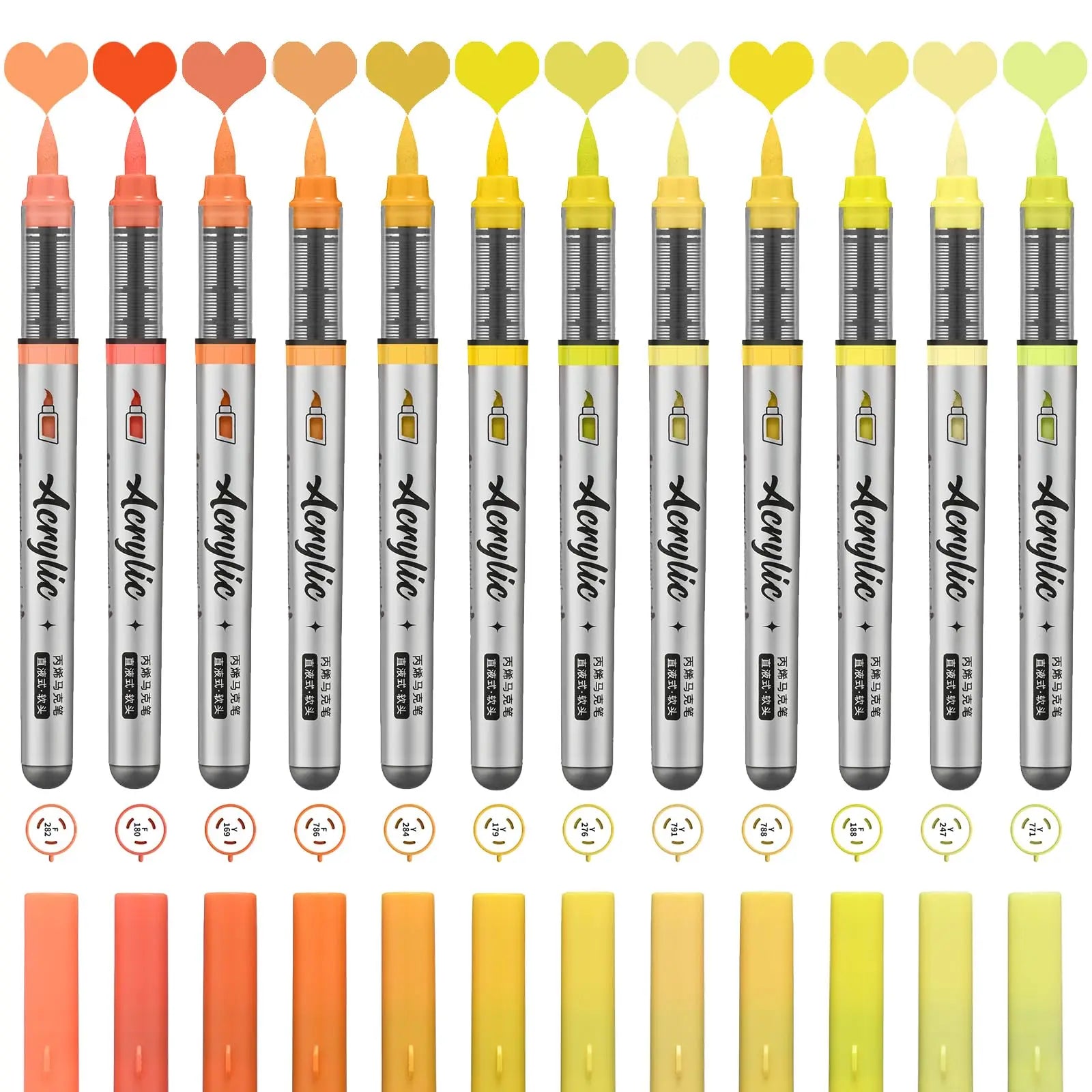 12 pcs Brush Tip Acrylic Paint Pens Set with 9 Professional Color Series for DIY