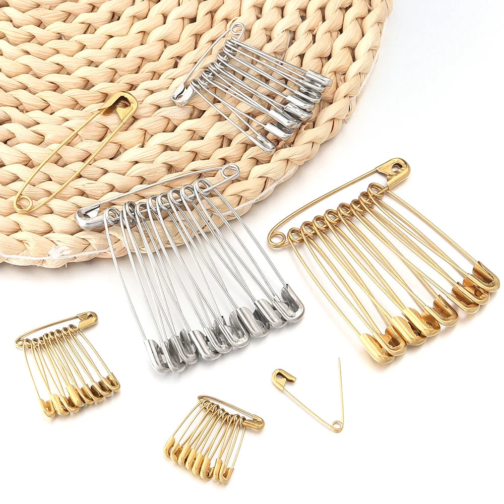10Pcs/pack Stainless Steel Safety Pins 20-56mm Gold Color for DIY Home Crafts Sewing