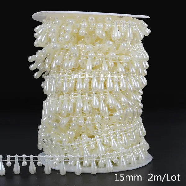 Ivory Pearl Bead Chain Line Cord Thread Trim for DIY Decoration & Jewelry Craft Accessories