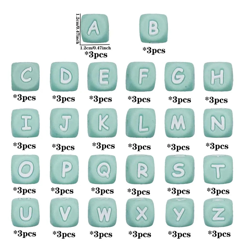 78pcs 12mm Silicone letter beads for DIY Key Chains Necklaces Bracelets Loose Beads