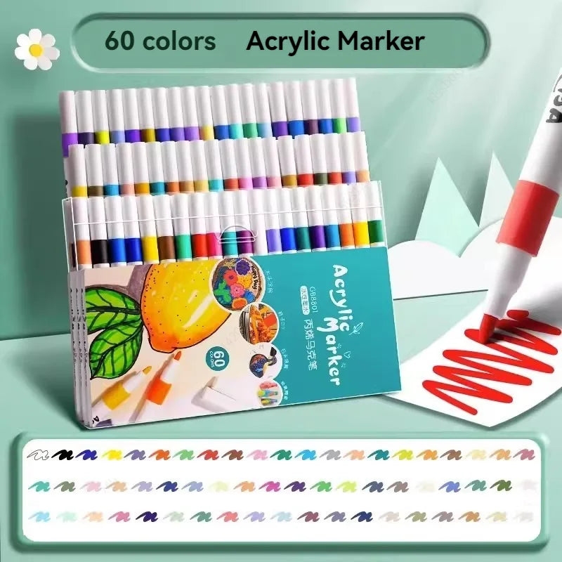 12-80 Colors Set Acrylic Paint Art Marker Pen for Kids Ceramic Glass Wood DIY Crafts