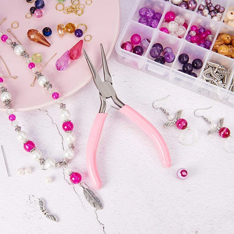 Mini Pliers for Jewelry and Craft Making Bent Needle Nose Handcraft Beading Insulated Cutter Tool