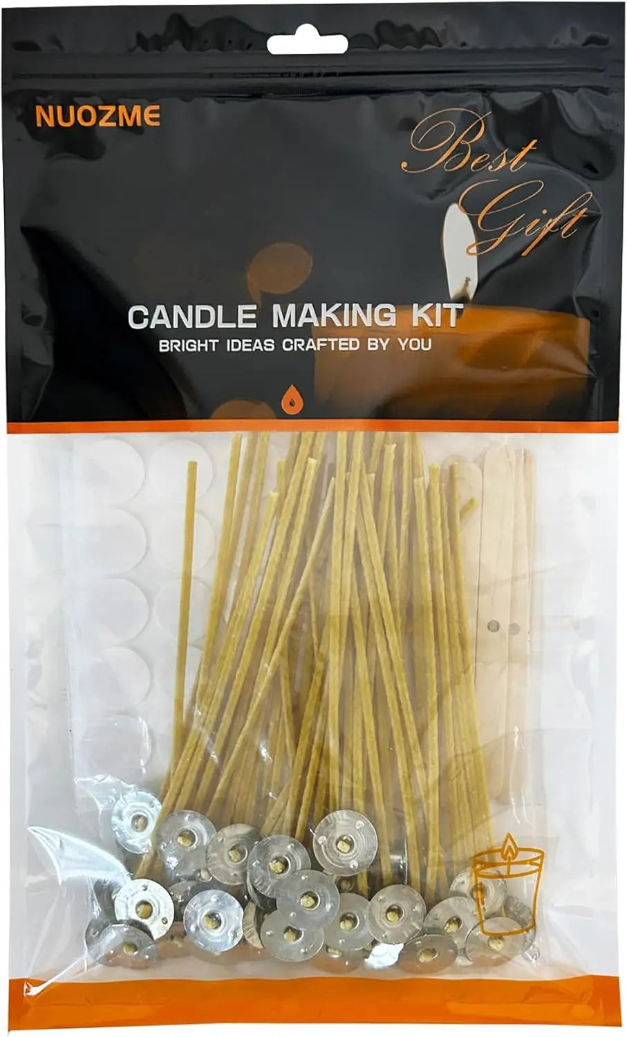 50 Pcs 6" Natural Candle Wicks with Beeswax, Wick Stickers & Centering Tool for DIY Candle Making
