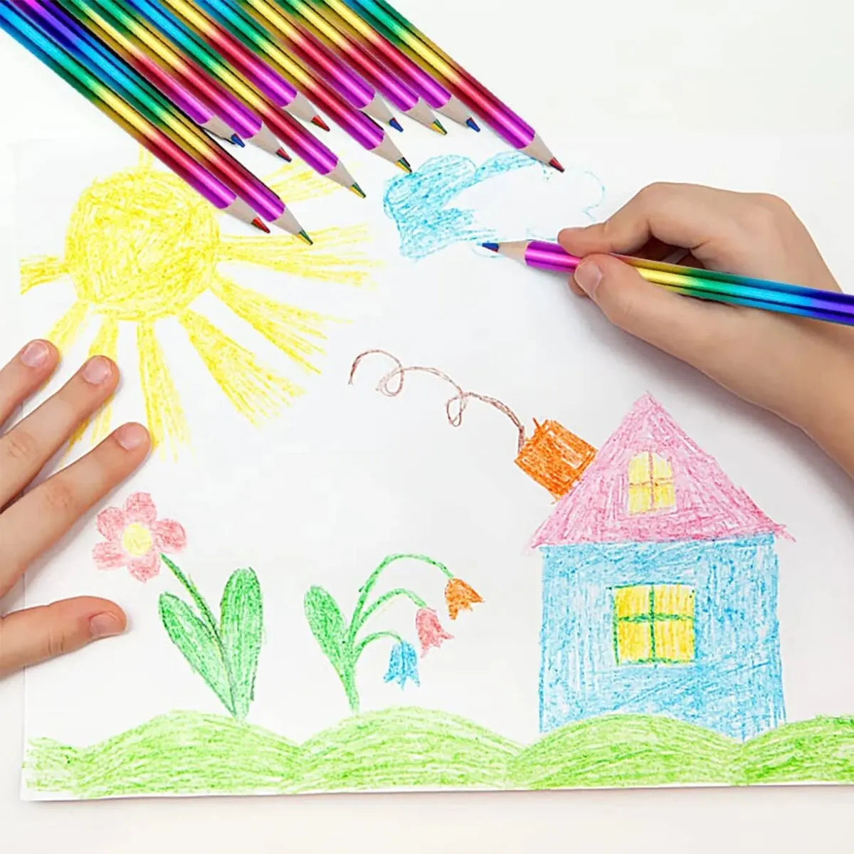 8/16 Pcs Rainbow Colored Pencils, 4 Color in 1 Pencil for Schools, Students, Sketching, Doodling, Coloring, Painting.