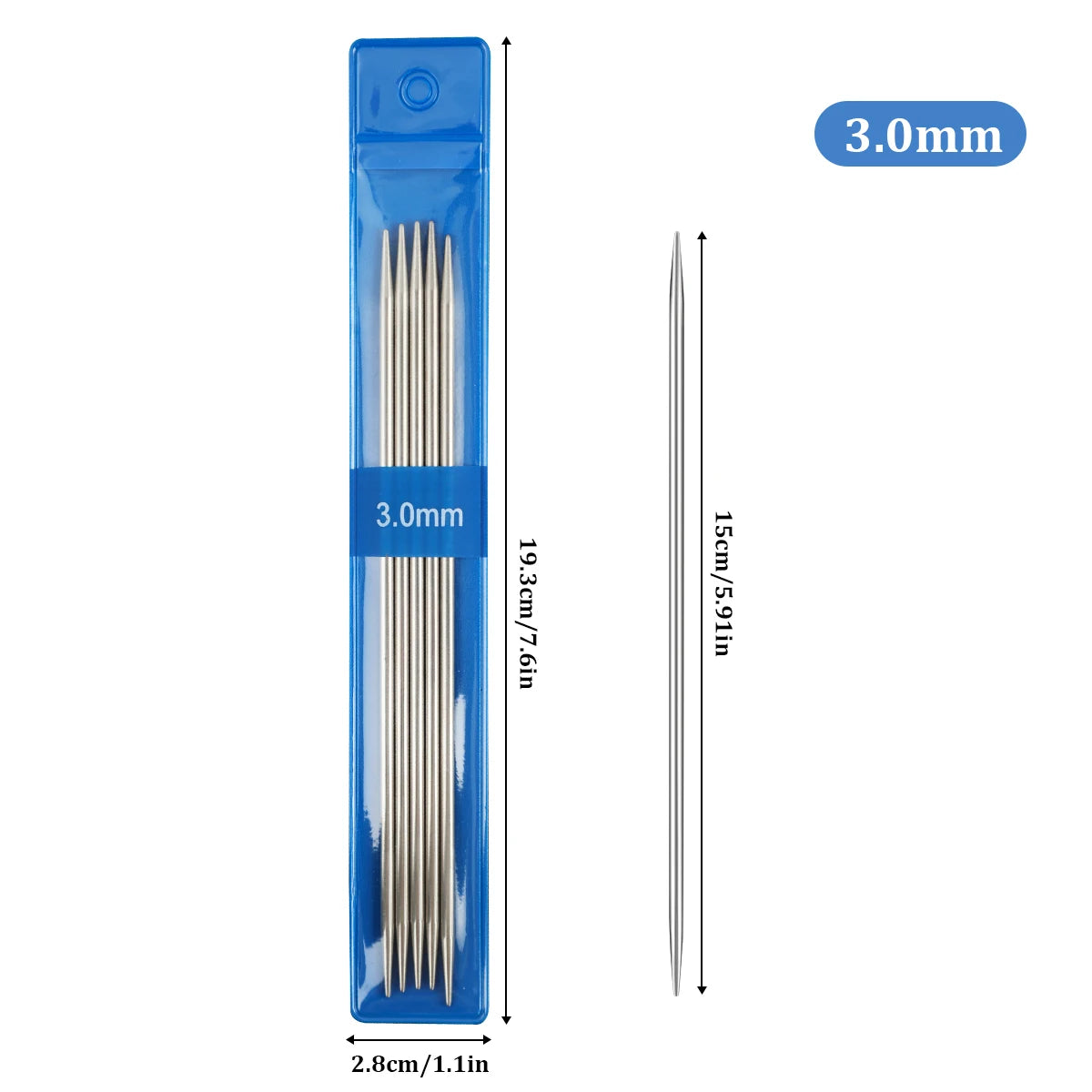 5PCS 15CM Stainless Steel Knitting Needles Set Double Pointed Straight Knitting Needles