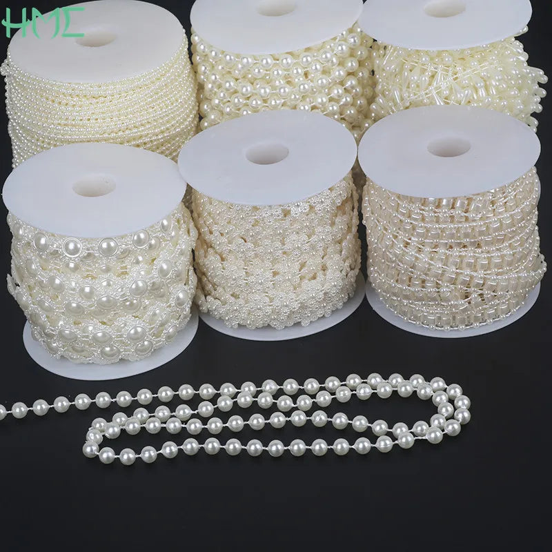 Ivory Pearl Bead Chain Line Cord Thread Trim for DIY Decoration & Jewelry Craft Accessories