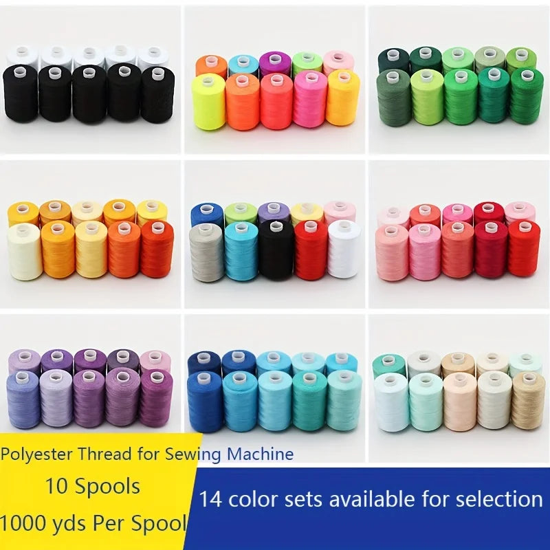 Sewing Thread - 10 Polyester Threads for Hand Stitching, Quilting & Sewing Machine