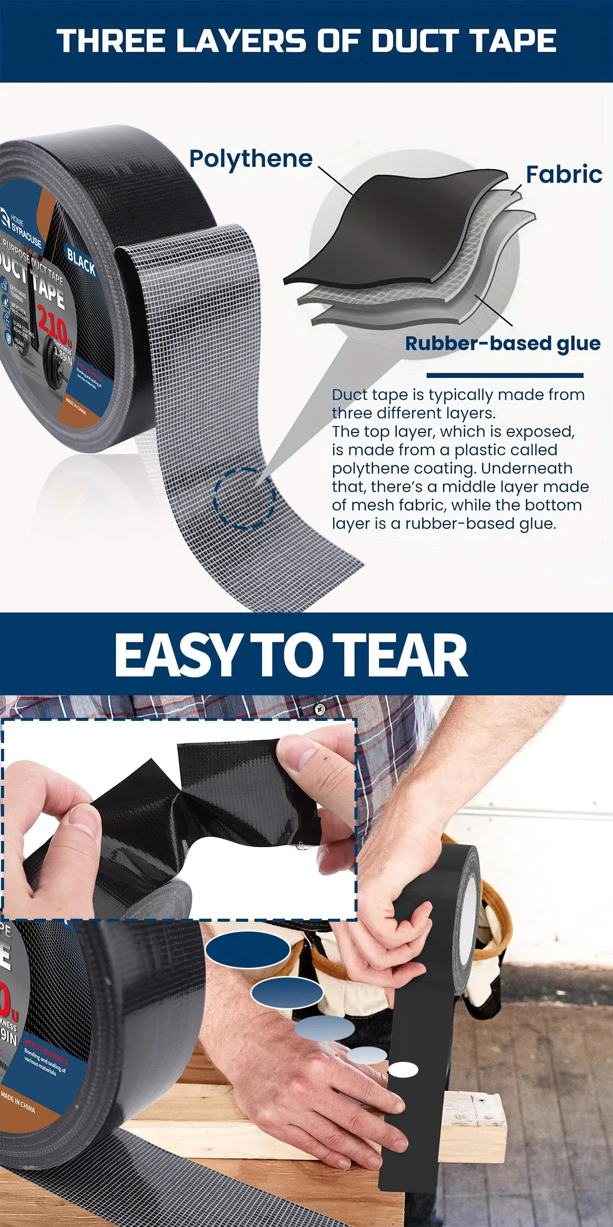Black Super Adhesive Fabric Duct Tape, Or Seat Repair 5m, 50m, 10M, 20M