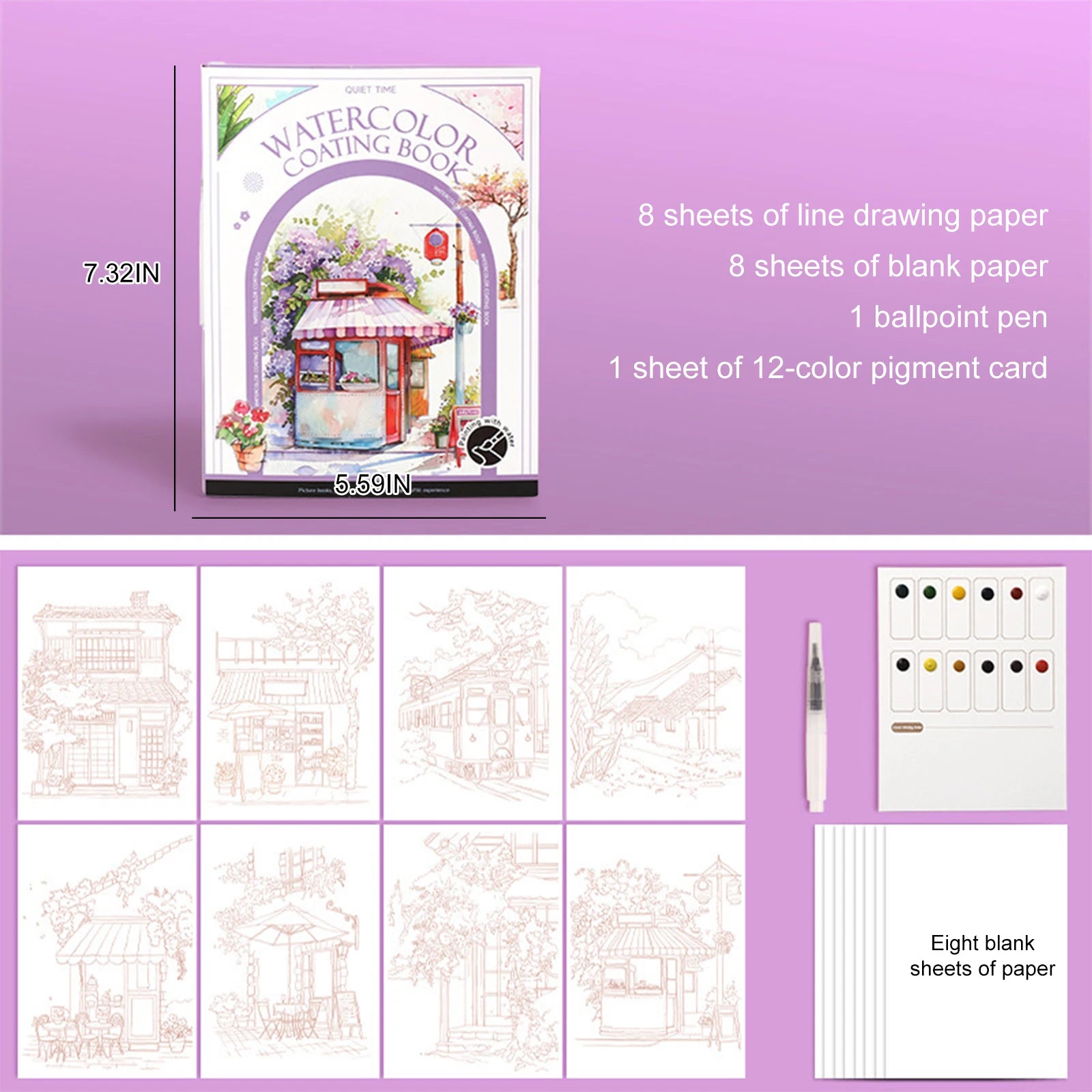 Water Color Paper Book Paint Set with 12 Colors DIY Watercolor Workbook for Beginners Art Supplies