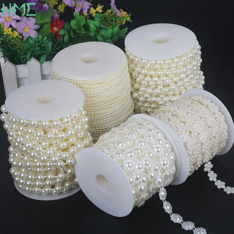 Ivory Pearl Bead Chain Line Cord Thread Trim for DIY Decoration & Jewelry Craft Accessories