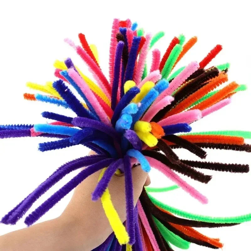 1000/10pcs Colorful Twisting Bar Chenille Fluffy Pipe Cleaners Stems Plush Stick DIY Tinsel Rod Strips Kids Art Educational Toys