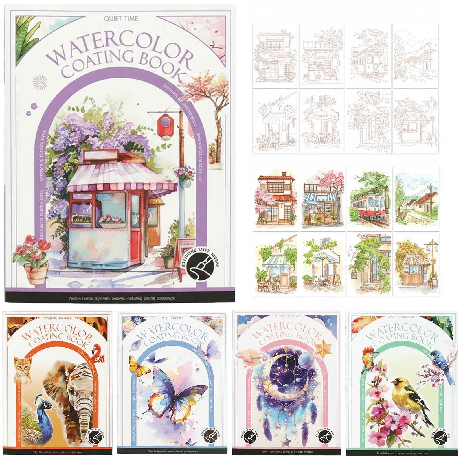 Water Color Paper Book Paint Set with 12 Colors DIY Watercolor Workbook for Beginners Art Supplies