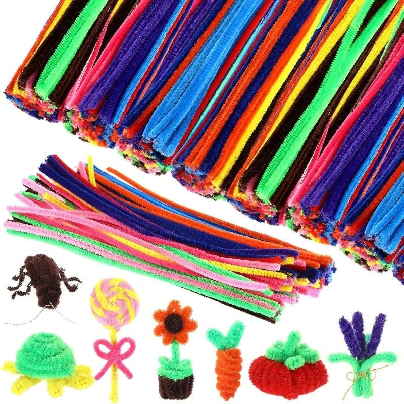 1000/10pcs Colorful Twisting Bar Chenille Fluffy Pipe Cleaners Stems Plush Stick DIY Tinsel Rod Strips Kids Art Educational Toys