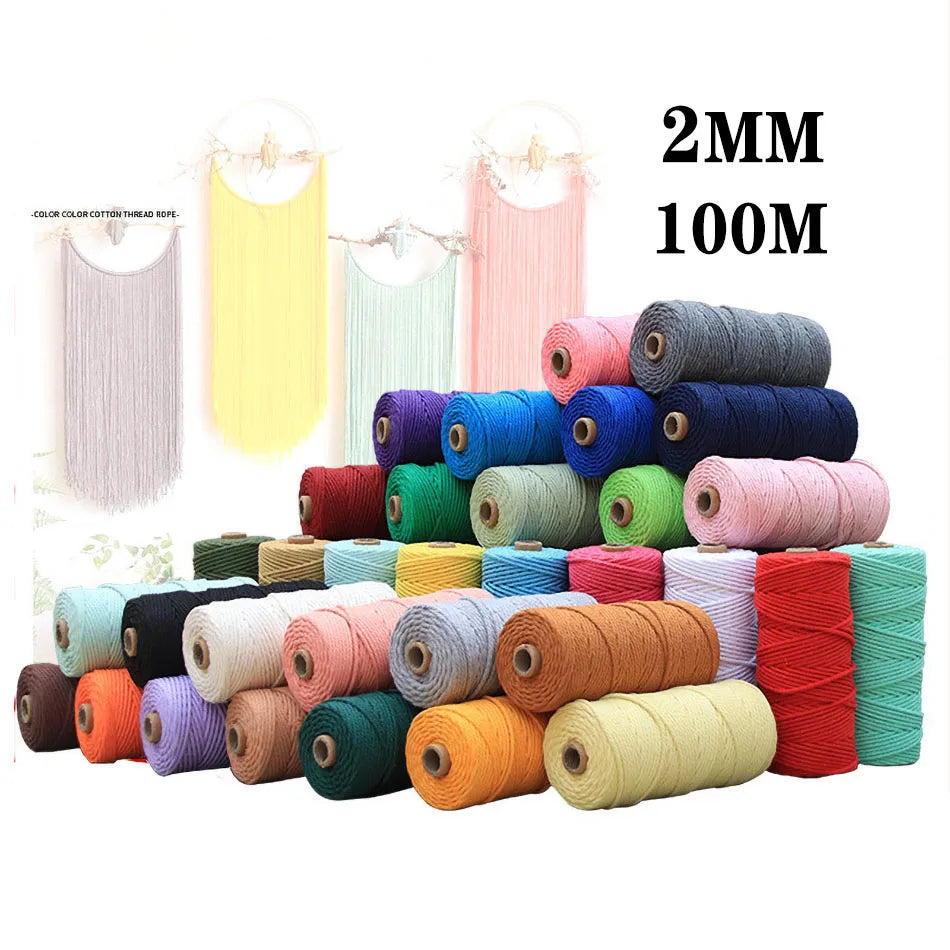 2mm 100M Macrame Cord Rope Cotton Crafts DIY Sewing Handmade Wall Hangings