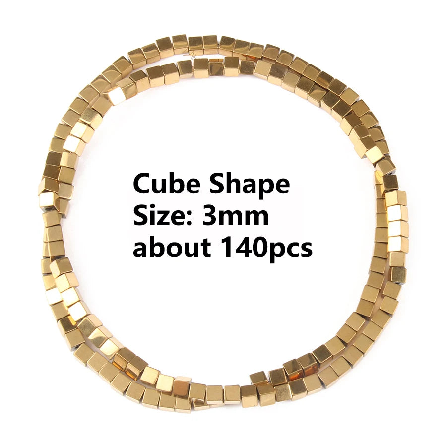 Real Gold Plated Hematite Bead Irregular Heart Cube Beads For Jewelry Making DIY