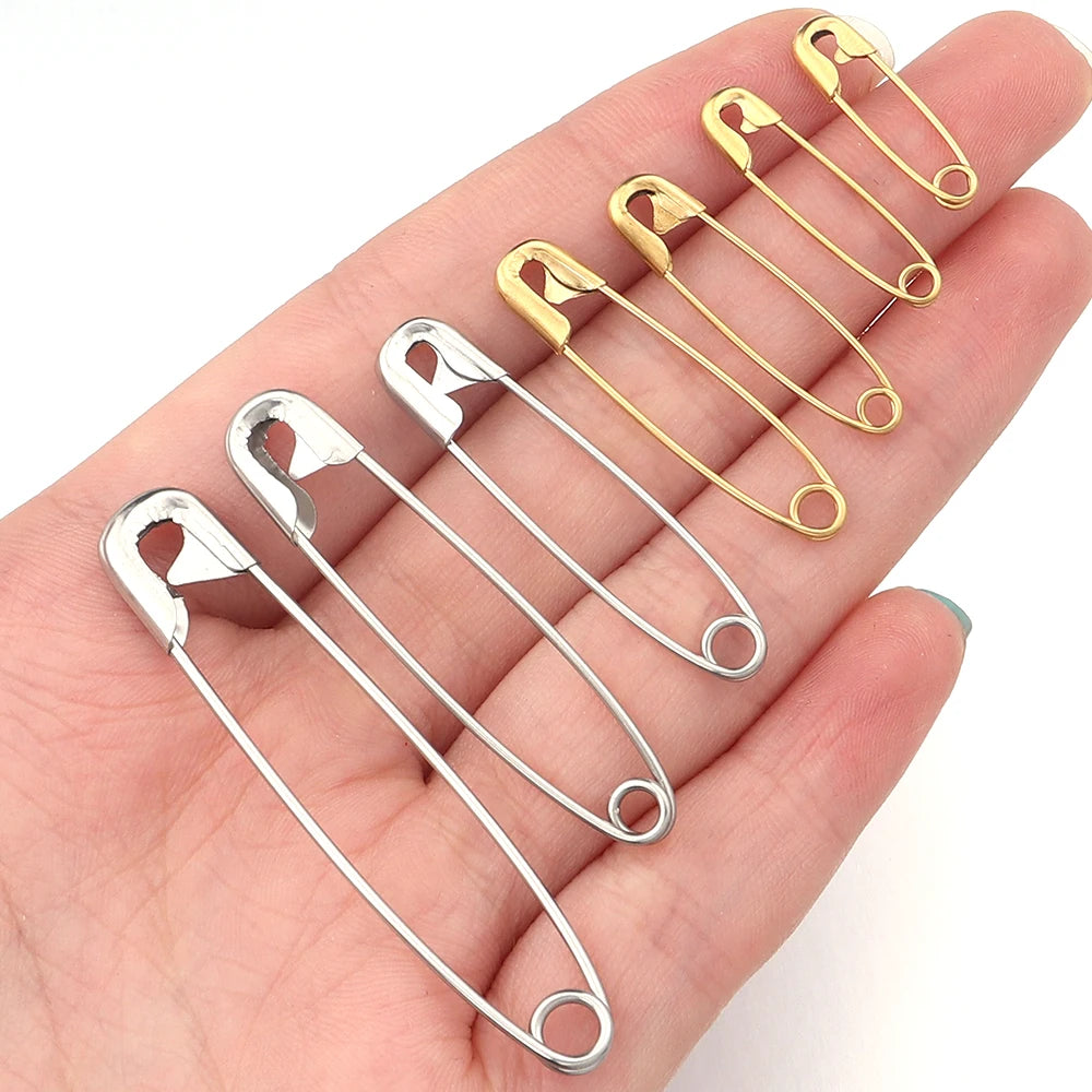 10Pcs/pack Stainless Steel Safety Pins 20-56mm Gold Color for DIY Home Crafts Sewing