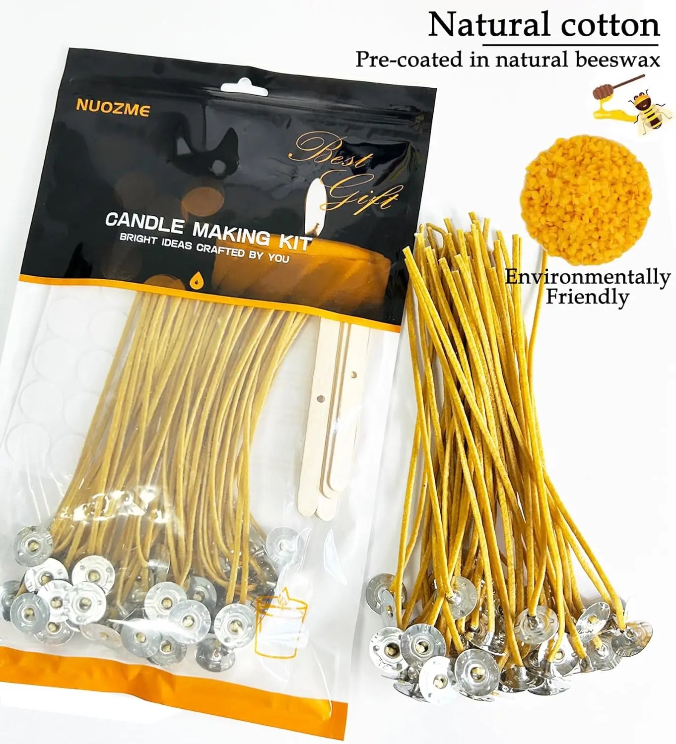 50 Pcs 6" Natural Candle Wicks with Beeswax, Wick Stickers & Centering Tool for DIY Candle Making