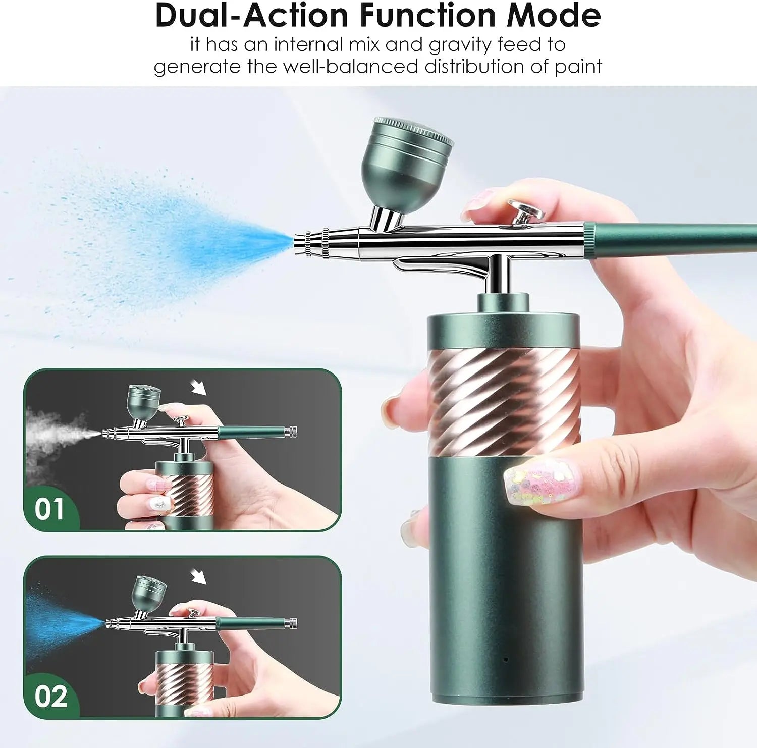 Cordless/Portable Airbrush-Kit with Compressor for Painting, Model, Nail, Tattoo, Cake Decorating