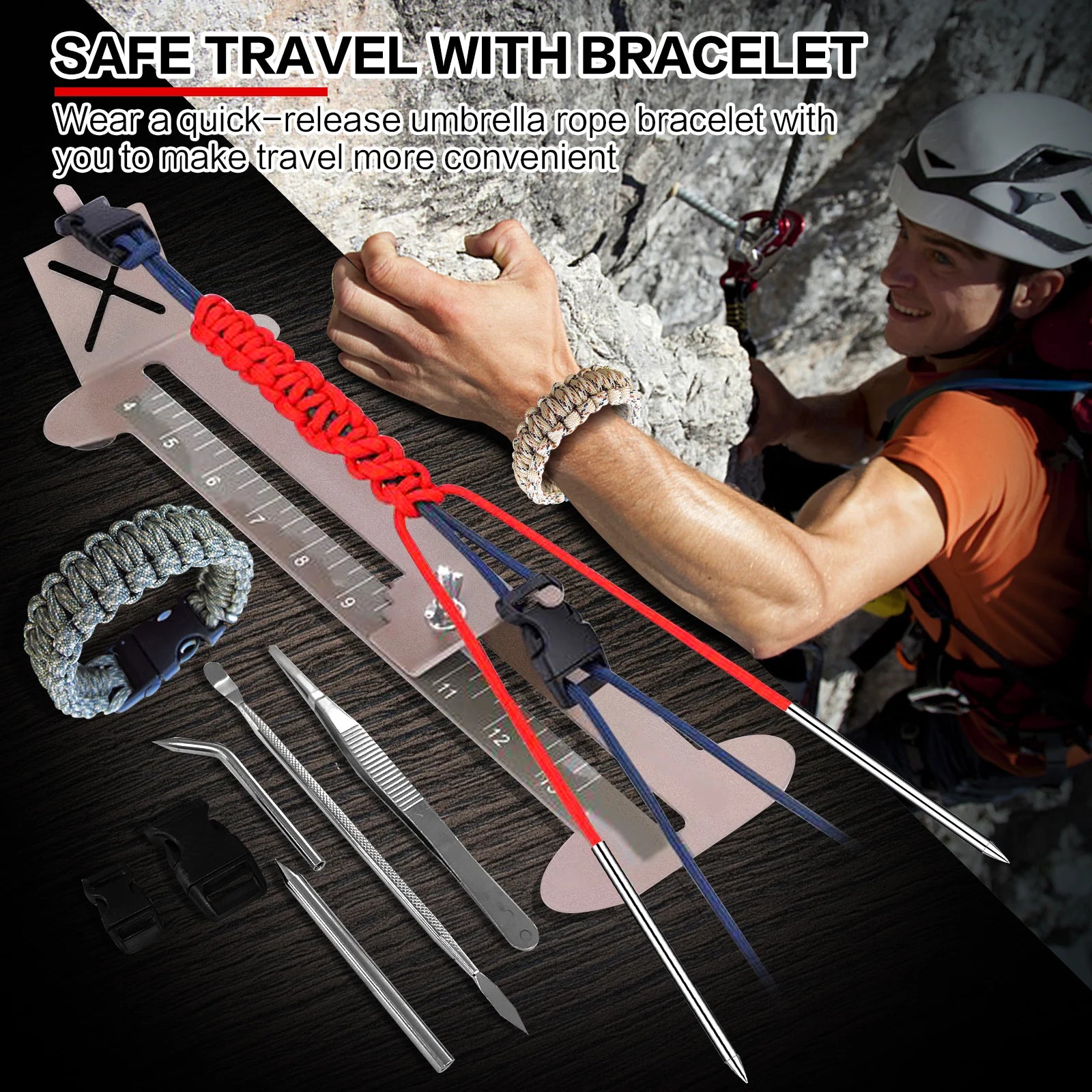 Paracord Bracelet Kit with Marlin Spike Tool Kit, Survival Bracelet Making, Adjustable Length Jig Bracelet Maker for DIY