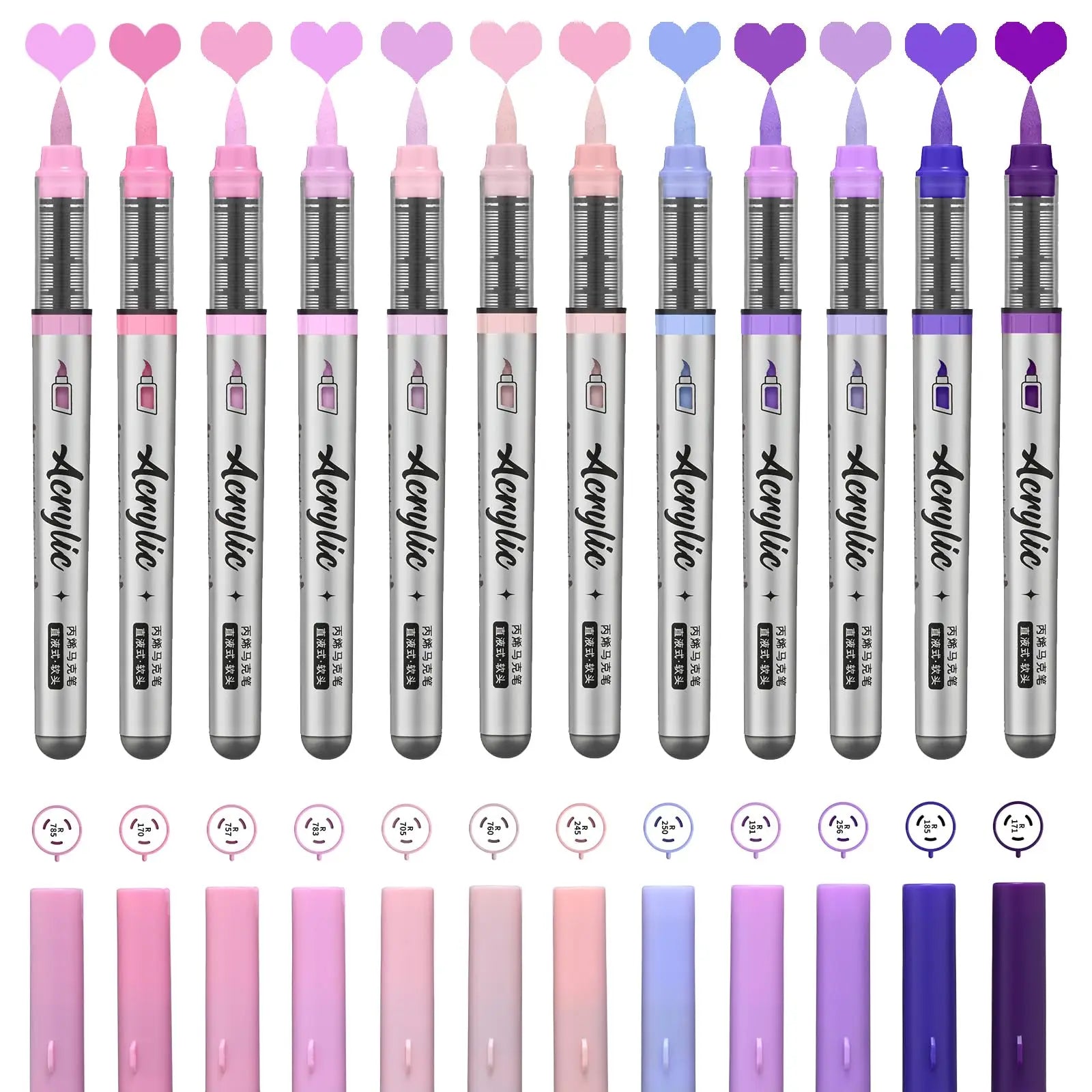 12 pcs Brush Tip Acrylic Paint Pens Set with 9 Professional Color Series for DIY