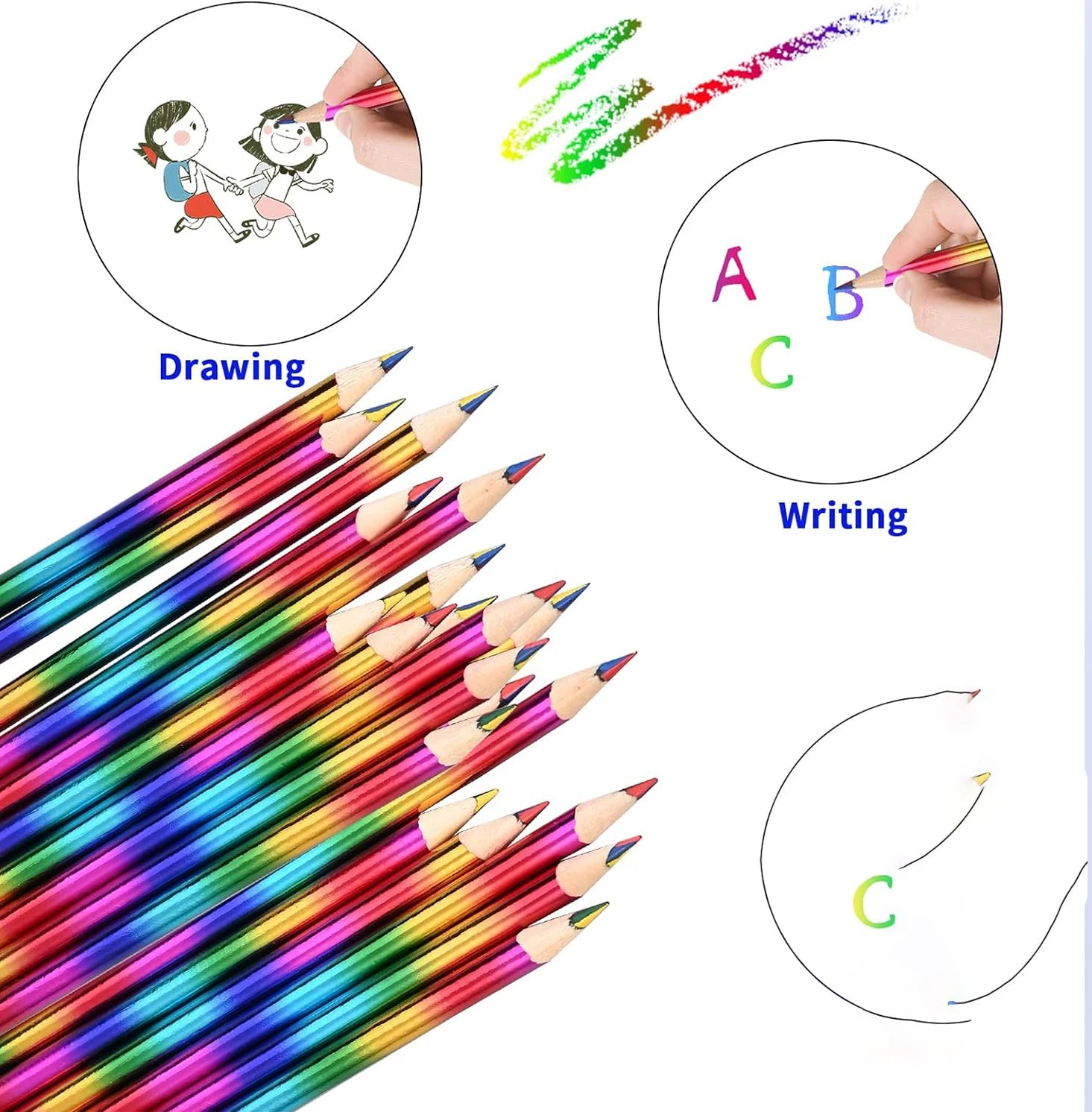 8/16 Pcs Rainbow Colored Pencils, 4 Color in 1 Pencil for Schools, Students, Sketching, Doodling, Coloring, Painting.