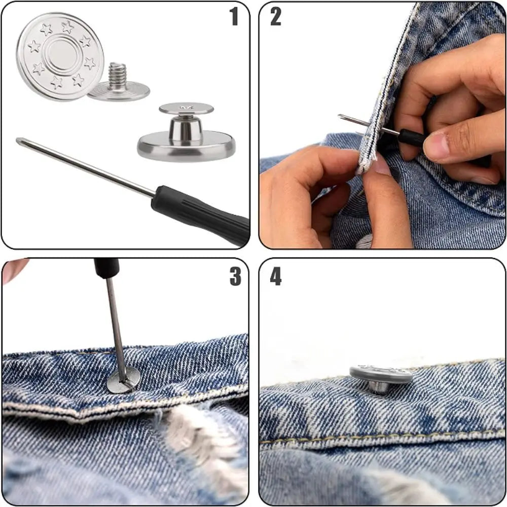 10Pcs Metal Jeans Buttons 17mm Replacement No-Sewing Screw Button Repair Kit