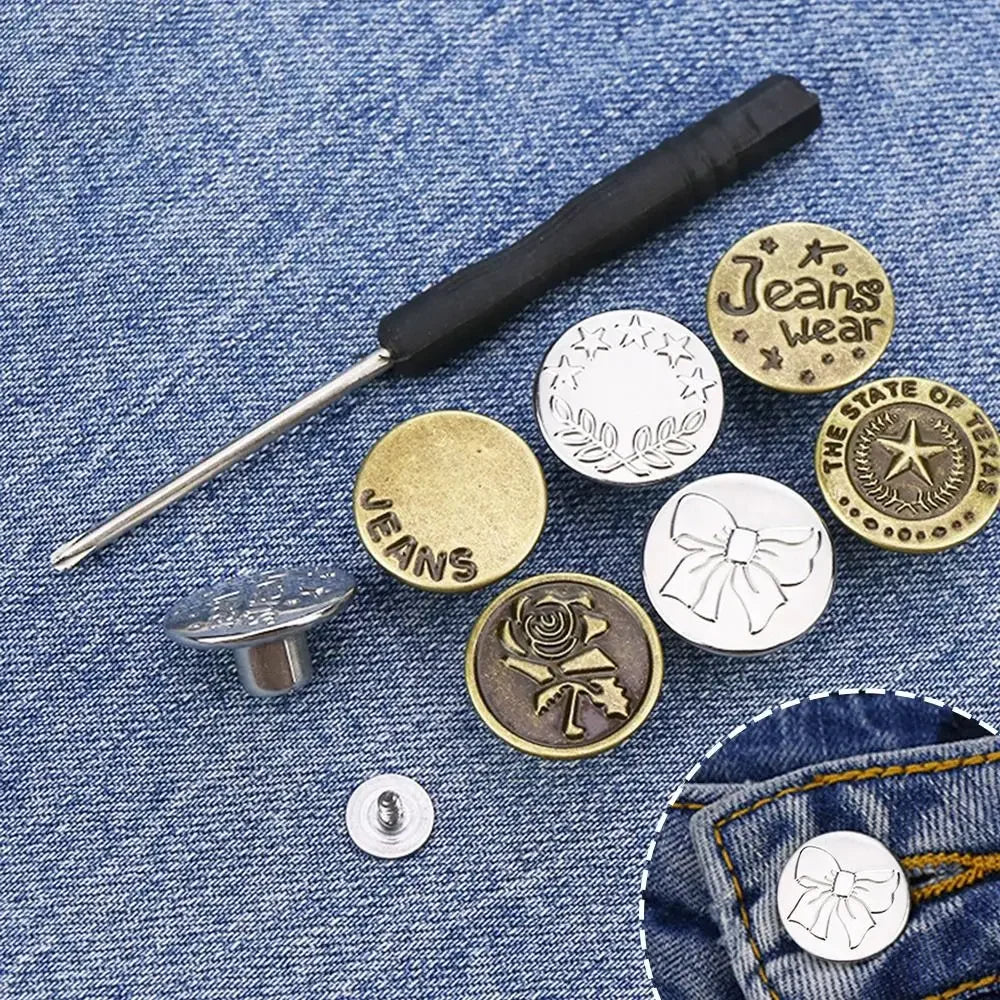 10Pcs Metal Jeans Buttons 17mm Replacement No-Sewing Screw Button Repair Kit