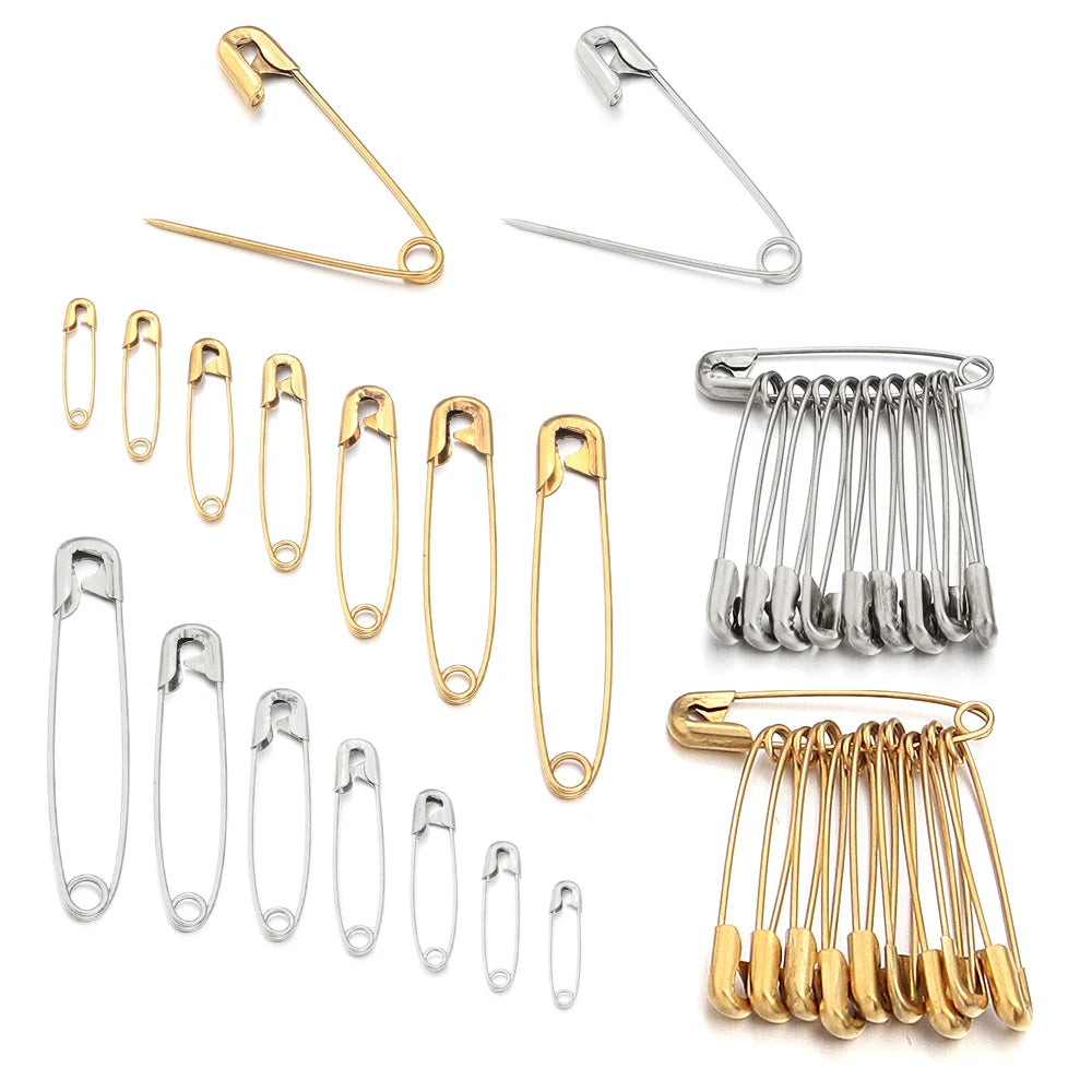 10Pcs/pack Stainless Steel Safety Pins 20-56mm Gold Color for DIY Home Crafts Sewing