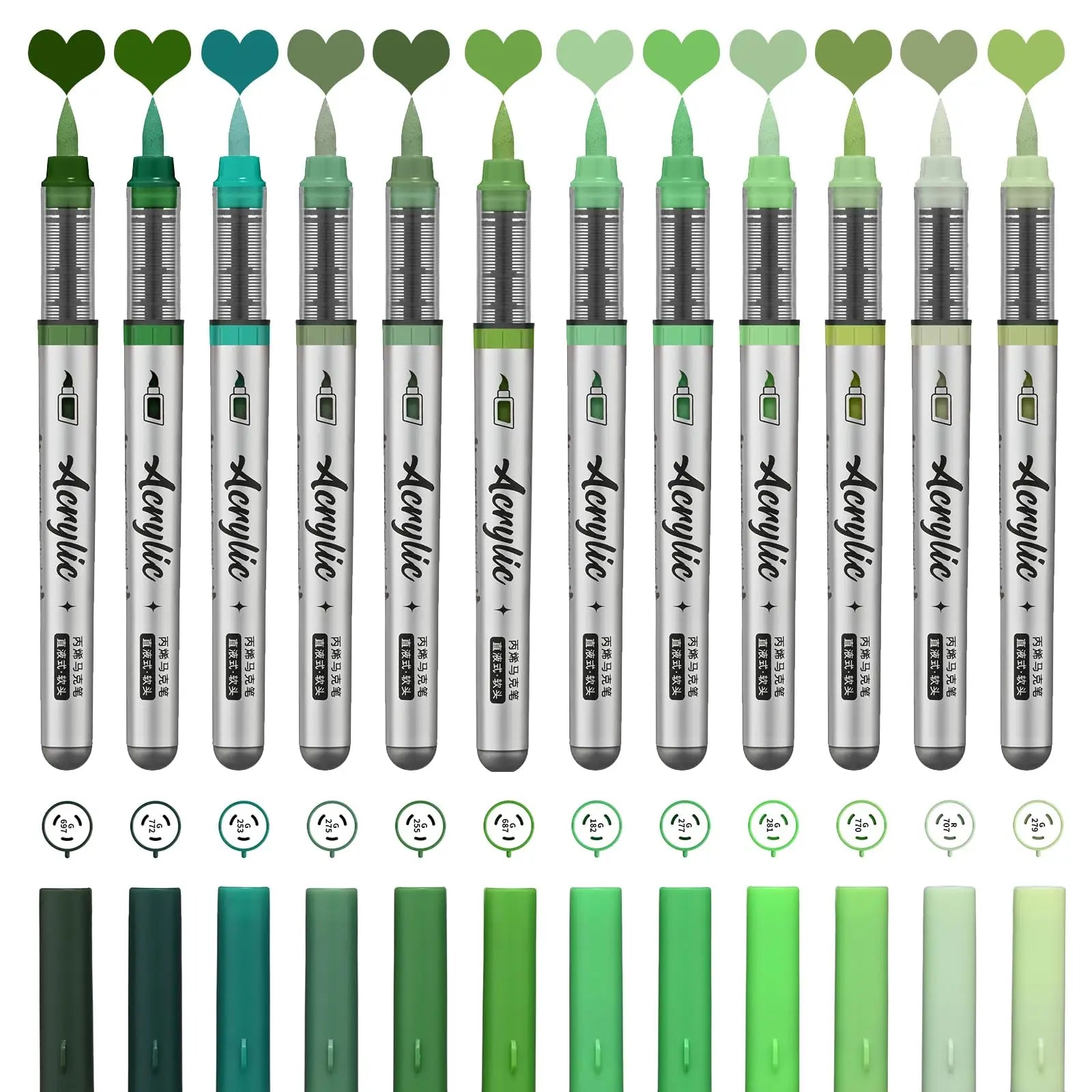 12 pcs Brush Tip Acrylic Paint Pens Set with 9 Professional Color Series for DIY