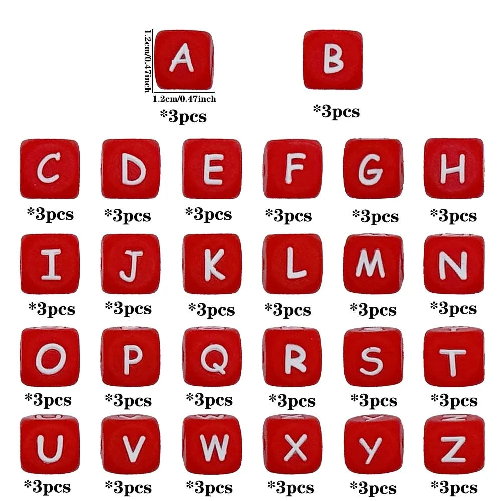 78pcs 12mm Silicone letter beads for DIY Key Chains Necklaces Bracelets Loose Beads