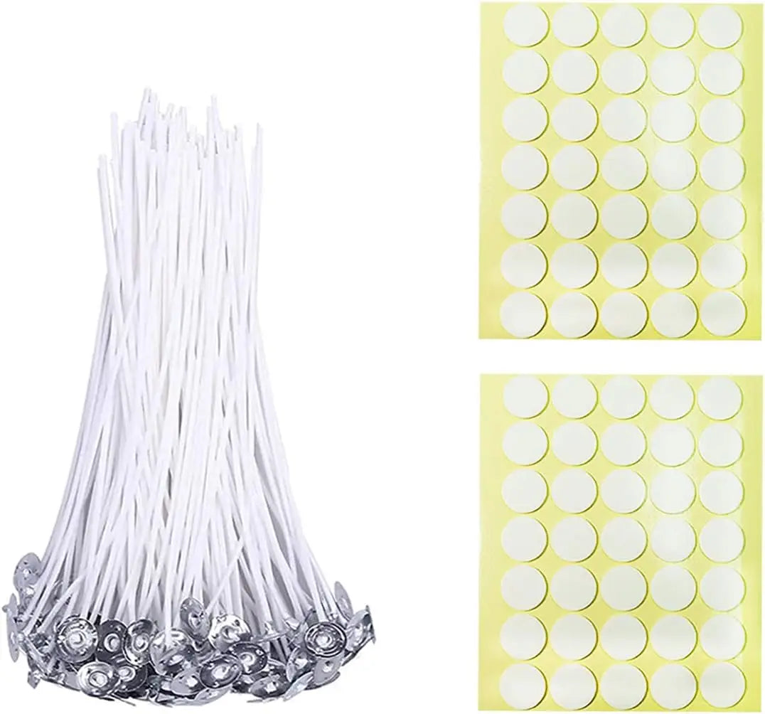 8 Inch 50pcs Cotton Candle Wicks with Double Sided Stickers for DIY Candle Making
