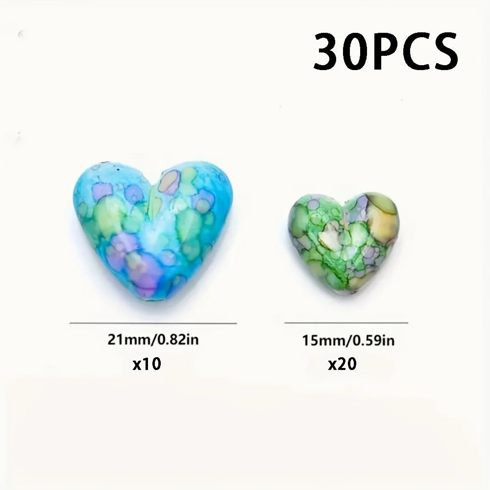 30 pieces of random color heart-shaped spacer beads, for jewelry, bracelets, necklaces and string jewelry.