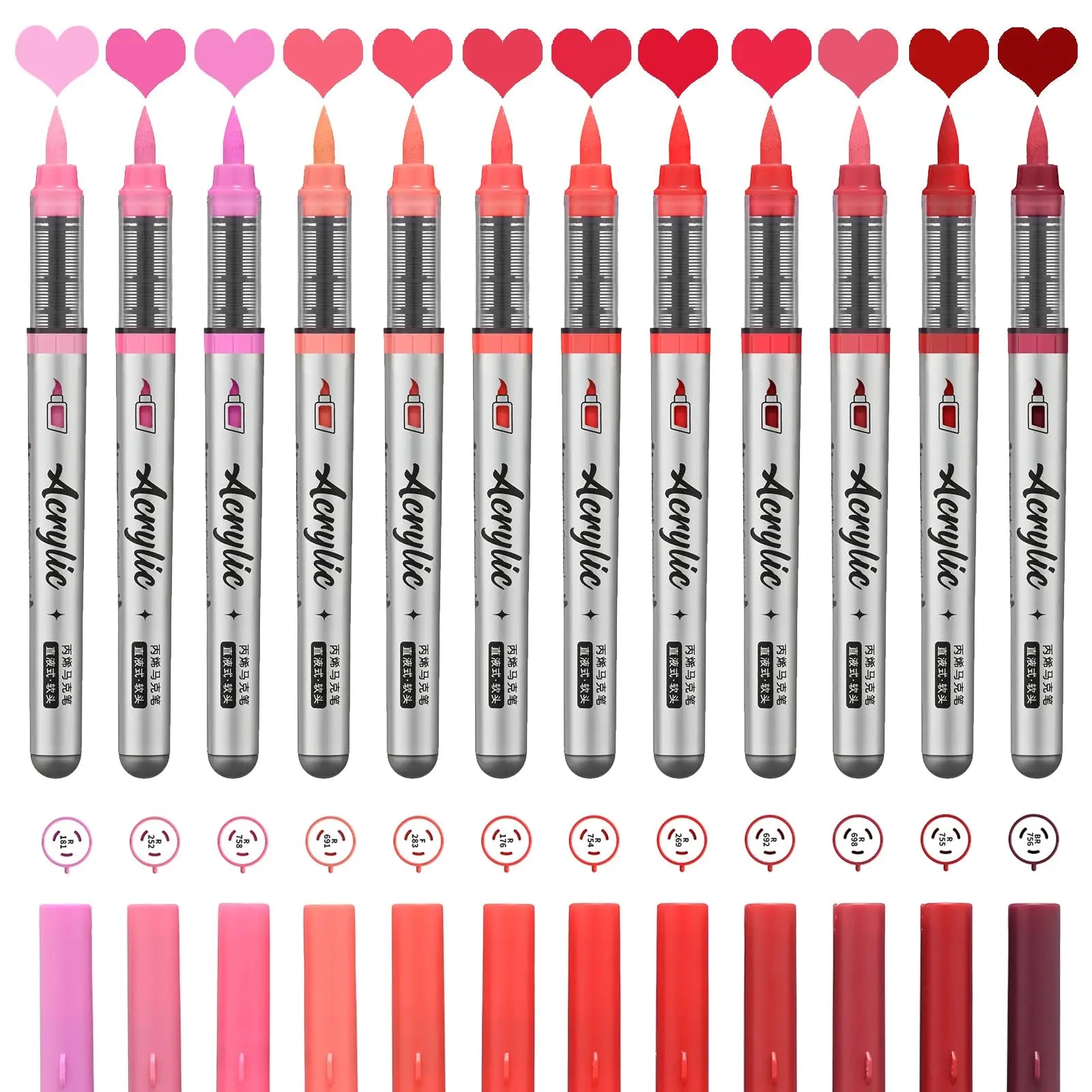 12 pcs Brush Tip Acrylic Paint Pens Set with 9 Professional Color Series for DIY