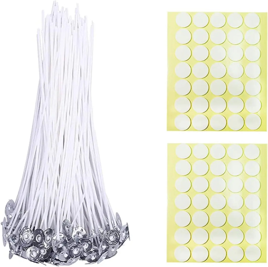 8 Inch 50pcs Cotton Candle Wicks with Double Sided Stickers for DIY Candle Making