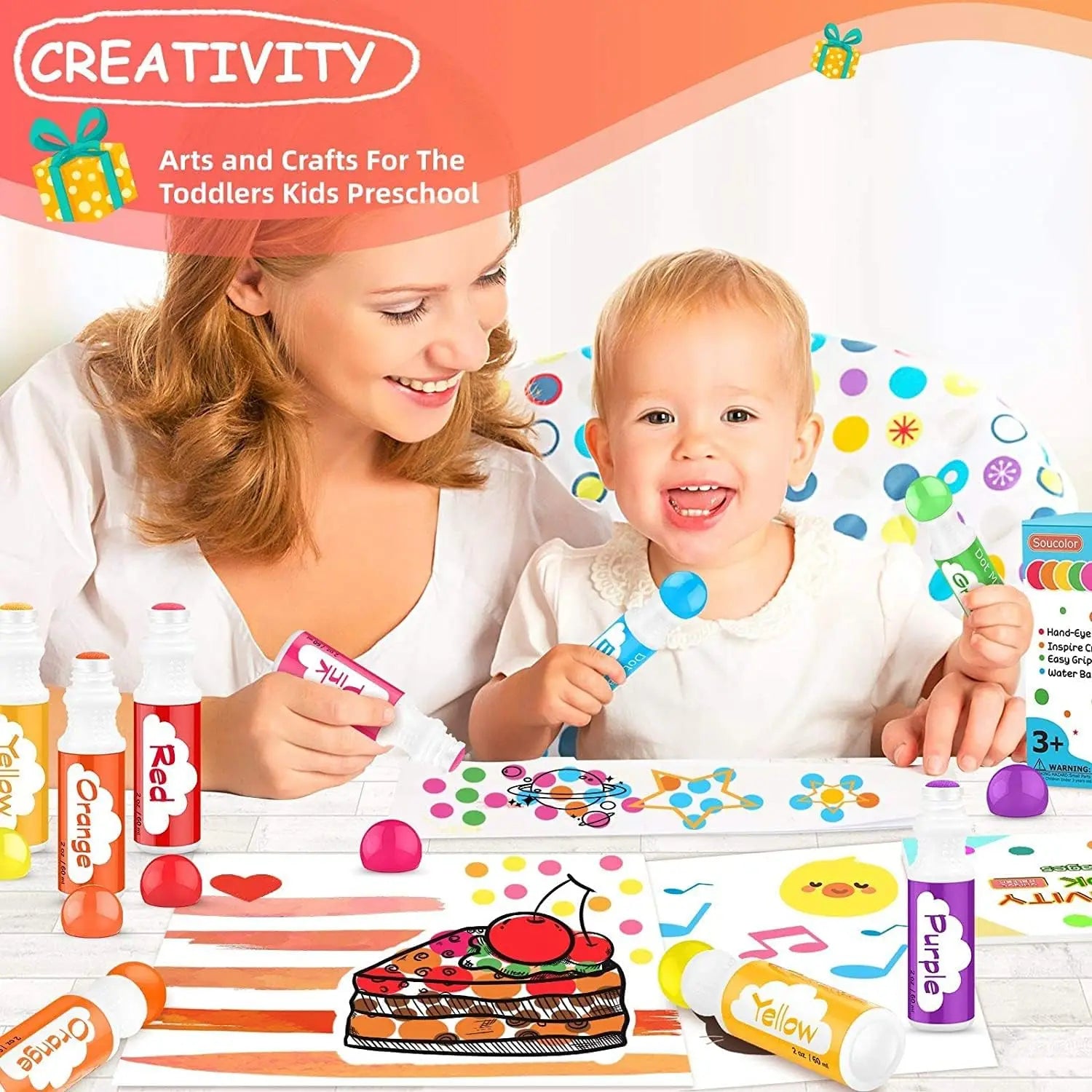 Washable Dot Markers for Kids, 8 Colors Art Supplies, Crafts and Painting Kit
